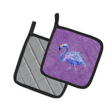 Load image into Gallery viewer, Flamingo on Purple Pot Holders - Set of 2 Decorative Kitchen Helpers | Made in the USA 8874PTHD