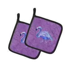 Load image into Gallery viewer, Flamingo on Purple Pot Holders - Set of 2 Decorative Kitchen Helpers | Made in the USA 8874PTHD