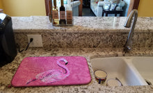 Load image into Gallery viewer, Flamingo on Pink Dish Drying Mat – Absorbent, Artistic Kitchen Essentials 8875DDM