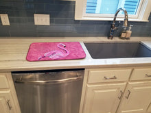 Load image into Gallery viewer, Flamingo on Pink Dish Drying Mat – Absorbent, Artistic Kitchen Essentials 8875DDM