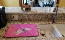 Load image into Gallery viewer, Dragonfly on Pink Dish Drying Mat – Absorbent, Artistic Kitchen Essentials 8891DDM