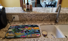 Load image into Gallery viewer, Blue Crabby Wine Bottles Dish Drying Mat – Absorbent, Artistic Kitchen Essentials 8917DDM