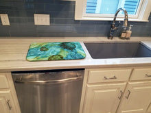 Load image into Gallery viewer, Abstract in Teal Flowers Dish Drying Mat – Absorbent, Artistic Kitchen Essentials 8952DDM