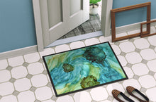 Load image into Gallery viewer, Abstract in Teal Flowers Doormat - 24x36 Decorative Floor Mat – Indoor/Outdoor Rug
