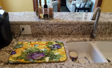Load image into Gallery viewer, Abstract Flowers Purple and Yellow Dish Drying Mat – Absorbent, Artistic Kitchen Essentials 8958DDM