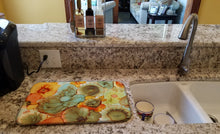 Load image into Gallery viewer, Abstract Flowers Teal and orange Dish Drying Mat – Absorbent, Artistic Kitchen Essentials 8959DDM