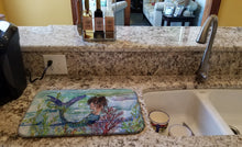 Load image into Gallery viewer, Brunette Mermaid Coral Fantasy Dish Drying Mat – Absorbent, Artistic Kitchen Essentials 8973DDM
