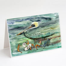 Load image into Gallery viewer, Watery Pelican, Shrimp, Crab and Oysters Greeting Cards -  Blank Note Cards – 8-Pack of Artist-Designed Cards with Envelopes