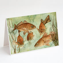 Load image into Gallery viewer, Red Fish Swim Greeting Cards -  Blank Note Cards – 8-Pack of Artist-Designed Cards with Envelopes