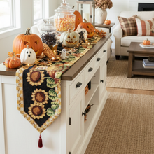Load image into Gallery viewer, Tache Sunflower Field Scarecrow Autumn Harvest Woven Tapestry Table Runners (11712TR)