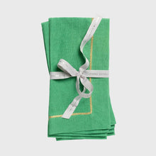 Load image into Gallery viewer, Gold trim linen dinner napkin,  grass green, set of two
