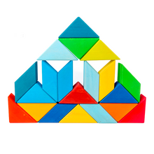 Load image into Gallery viewer, 36 Pcs STAINED Large Rainbow Square Indian Puzzle Blocks with Storage Tray