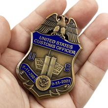 Load image into Gallery viewer, CL14-13 U.S. Customs Service September 11th 9/11 Commemorative 20th Anniversary Memorial Shield Treasury Inspector &amp; CBP Officer