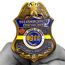 Load image into Gallery viewer, GL8-001 911 Emergency Dispatcher Fire Police EMT thin gold line Challenge Coin
