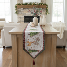 Load image into Gallery viewer, Tache Winter Forest Reindeer Vintage Holiday Woven Tapestry Table Runners (9192TR)