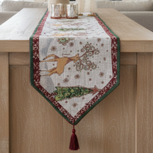 Load image into Gallery viewer, Tache Winter Forest Reindeer Vintage Holiday Woven Tapestry Table Runners (9192TR)