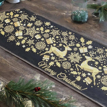 Load image into Gallery viewer, DaDa Bedding Magical Golden Reindeer Woven Tapestry Dining Table Runner (18272)
