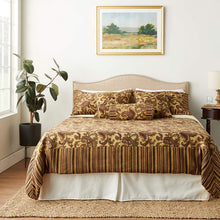 Load image into Gallery viewer, Tache Chenille Elegant Paisley Striped Brown Burgundy Exotic Blooms Comforter Set With Zipper Cover (BM14224)