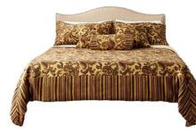 Load image into Gallery viewer, Tache Chenille Elegant Paisley Striped Brown Burgundy Exotic Blooms Comforter Set With Zipper Cover (BM14224)
