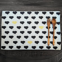 Load image into Gallery viewer, DaDa Bedding Set of 4-Pieces Lovely Yellow &amp; Black Hearts Tapestry Dining Table Placemats 13” x 19” (18113)