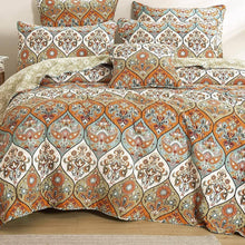 Load image into Gallery viewer, DaDa Bedding Bohemian Floral Paisley Garden Coral Teal Quilted Bedspread Set (LH1403)