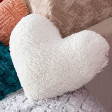 Load image into Gallery viewer, DaDa Bedding Heart Pillows Decorative Throw Pillows - Neutral Champagne Beige Heart Shaped Throw Toss Lap Fluffy Faux Fur Sherpa Pillows (16x14)