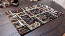 Load image into Gallery viewer, DaDalogy Bedding Set of 4-Pieces Dark Noir Mughal Floral Botanical Vintage Fleur Tapestry Placemats 13” x 19” (18197)