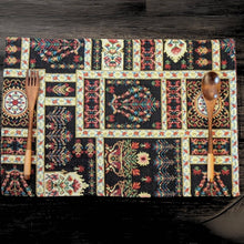 Load image into Gallery viewer, DaDalogy Bedding Set of 4-Pieces Dark Noir Mughal Floral Botanical Vintage Fleur Tapestry Placemats 13” x 19” (18197)