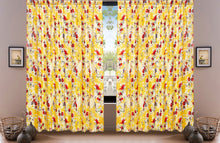 Load image into Gallery viewer, DaDa Bedding Set of 2 Radiant Sunshine Yellow Floral Window Curtain Panels - Natural Semi Sheer Hummingbirds Farmhouse Red Flowers Straight Tailored Edge