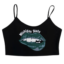 Load image into Gallery viewer, Michigan State Lips Black Spaghetti Tank
