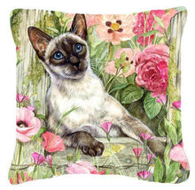 Load image into Gallery viewer, Siamese cat in the Roses Canvas Decorative Pillow CDCO0033PW1414