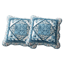 Load image into Gallery viewer, Tache Cotton Patchwork White Blue Floral Scalloped Petal Dance Cushion Covers / Euro Sham (JHW-646)