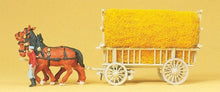 Load image into Gallery viewer, Preiser 30477 HO Scale Horse-Drawn Wagon -- Hay Wagon w/Driver &amp; Load