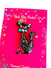 Load image into Gallery viewer, Retro Dapper Atomic Cat Brooch by Rosie Rose Parker
