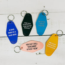 Load image into Gallery viewer, A Dad Bod is a Rad Bod Motel Style Keychain in Blue | Body Positivity Themed Funny Key Tag | Gift for Him