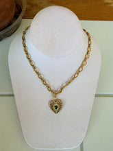 Load image into Gallery viewer, Emerald Centered Heart Charm Necklace