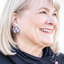 Load image into Gallery viewer, Black &amp; White Hearts Aflame Retro Button Stud Earrings