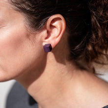 Load image into Gallery viewer, Eggplant Midi Frosted Cube Stud Earrings