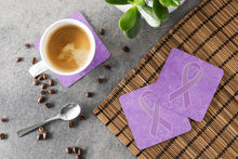 Load image into Gallery viewer, Lavender Ribbon for All Cancer Awareness Coasters - Set of 4 Lightweight Foam, Absorbent Drink Coasters AN1200FC