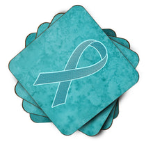 Load image into Gallery viewer, Teal Ribbon for Ovarian Cancer Awareness Coasters - Set of 4 Lightweight Foam, Absorbent Drink Coasters AN1201FC