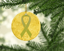Load image into Gallery viewer, Yellow Ribbon for Sarcoma, Bone or Bladder Cancer Awareness Ceramic Ornament AN1203CO1