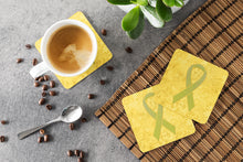 Load image into Gallery viewer, Yellow Ribbon for Sarcoma, Bone or Bladder Cancer Awareness Coasters - Set of 4 Lightweight Foam, Absorbent Drink Coasters AN1203FC