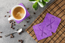Load image into Gallery viewer, Purple Ribbon for Pancreatic and Leiomyosarcoma Cancer Awareness Coasters - Set of 4 Lightweight Foam, Absorbent Drink Coasters AN1207FC