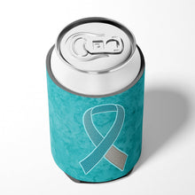 Load image into Gallery viewer, Teal and White Ribbon for Cervical Cancer Awareness Can or Bottle Hugger AN1215CC