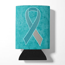 Load image into Gallery viewer, Teal and White Ribbon for Cervical Cancer Awareness Can or Bottle Hugger AN1215CC