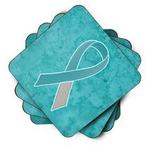 Load image into Gallery viewer, Teal and White Ribbon for Cervical Cancer Awareness Coasters - Set of 4 Lightweight Foam, Absorbent Drink Coasters AN1215FC