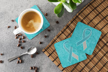 Load image into Gallery viewer, Teal and White Ribbon for Cervical Cancer Awareness Coasters - Set of 4 Lightweight Foam, Absorbent Drink Coasters AN1215FC