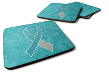 Load image into Gallery viewer, Teal and White Ribbon for Cervical Cancer Awareness Coasters - Set of 4 Lightweight Foam, Absorbent Drink Coasters AN1215FC