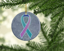 Load image into Gallery viewer, Teal, Pink and Blue Ribbon for Thyroid Cancer Awareness Ceramic Ornament AN1217CO1