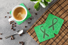 Load image into Gallery viewer, Emerald Green Ribbon for Liver Cancer Awareness Coasters - Set of 4 Lightweight Foam, Absorbent Drink Coasters AN1221FC